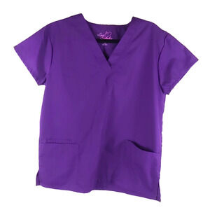 Luv Scrubs Women's Scrub Top Size Medium Plum Purple Cotton Blend Medical